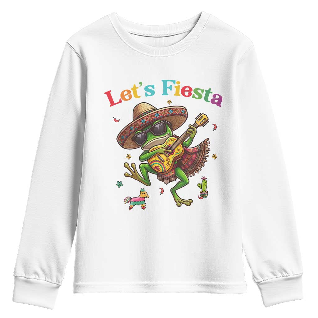Funny Cinco De Mayo Frog Playing Guitar Youth Sweatshirt Lets Fiesta