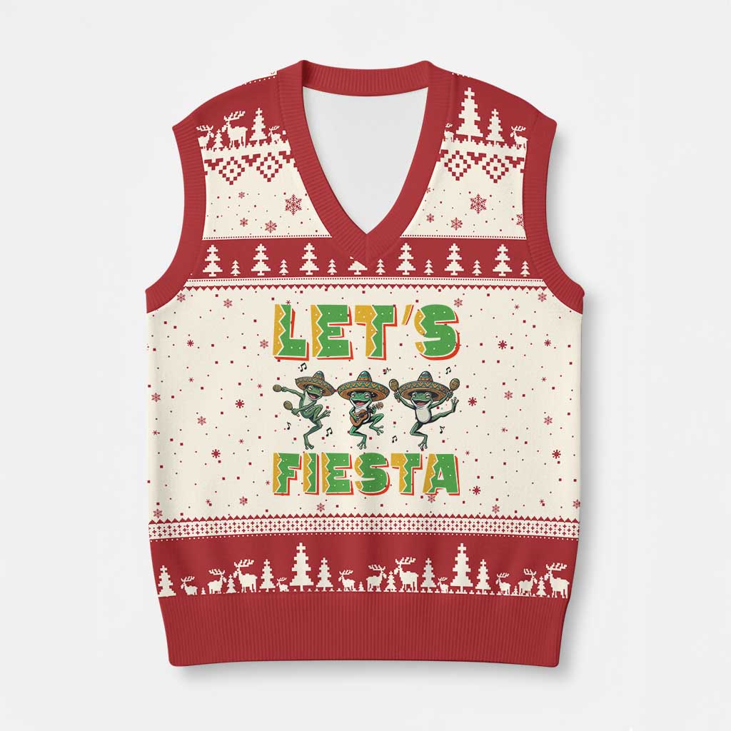 Funny Mariachi Frog Guitar Fiesta V-Neck Knit Sweater Vest Cinco De Mayo Gift