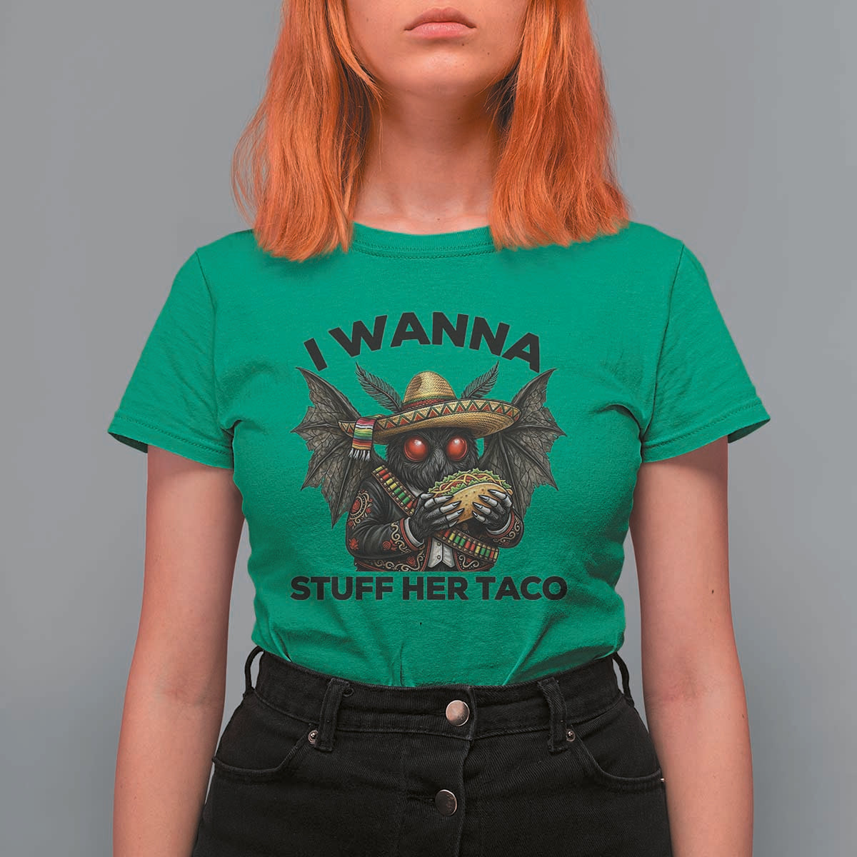 Funny Cinco De Mayo Mothman T Shirt For Women I Wanna Stuff Her Taco