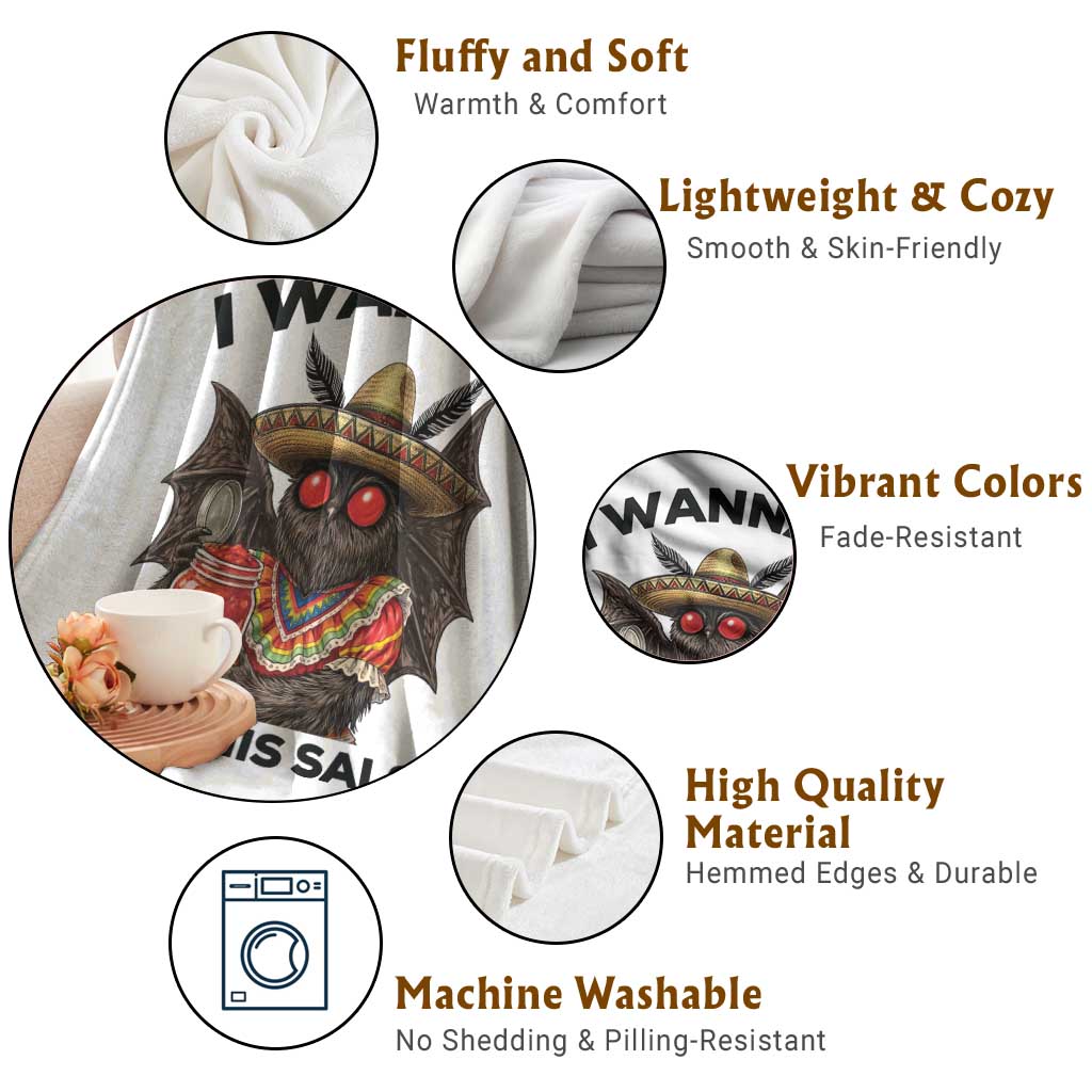 Funny Cinco De Mayo Mothman Throw Blanket I Wanna Taste His Salsa