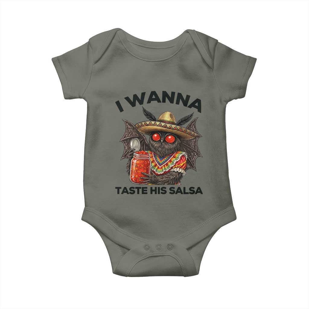Funny Cinco De Mayo Mothman Baby Onesie I Wanna Taste His Salsa