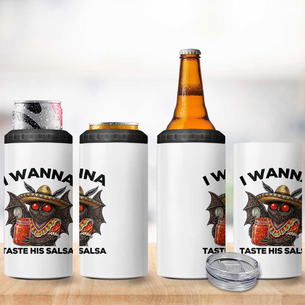 Funny Cinco De Mayo Mothman 4 in 1 Can Cooler Tumbler I Wanna Taste His Salsa