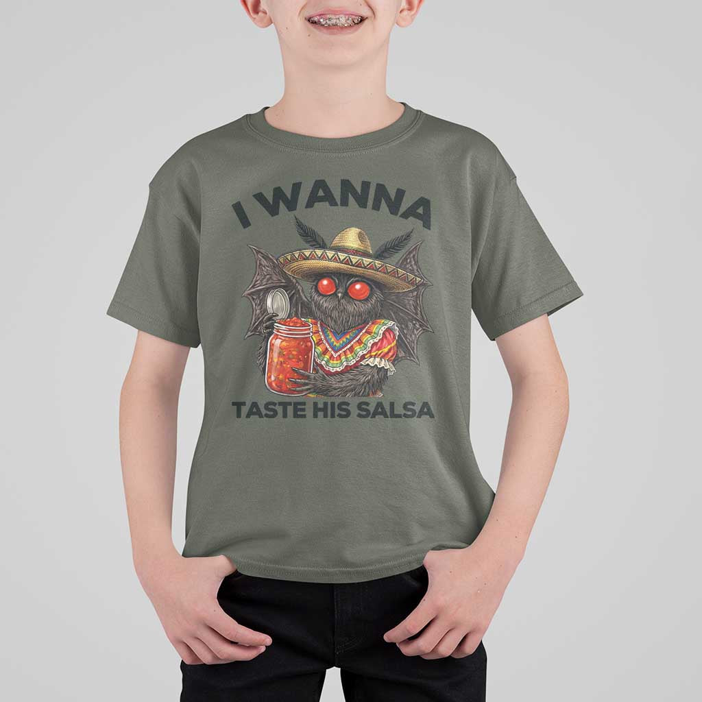 Funny Cinco De Mayo Mothman T Shirt For Kid I Wanna Taste His Salsa