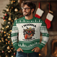 Funny Cinco De Mayo Mothman Ugly Christmas Sweater I Wanna Taste His Salsa