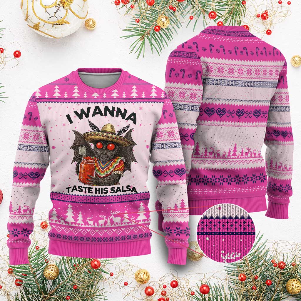Funny Cinco De Mayo Mothman Ugly Christmas Sweater I Wanna Taste His Salsa