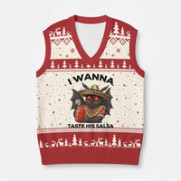 Funny Cinco De Mayo Mothman V-Neck Knit Sweater Vest I Wanna Taste His Salsa