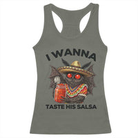 Funny Cinco De Mayo Mothman Racerback Tank Top I Wanna Taste His Salsa