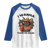 Funny Cinco De Mayo Mothman Raglan Shirt I Wanna Taste His Salsa