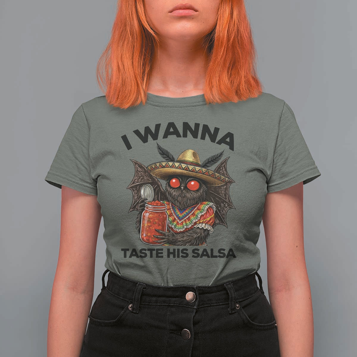 Funny Cinco De Mayo Mothman T Shirt For Women I Wanna Taste His Salsa