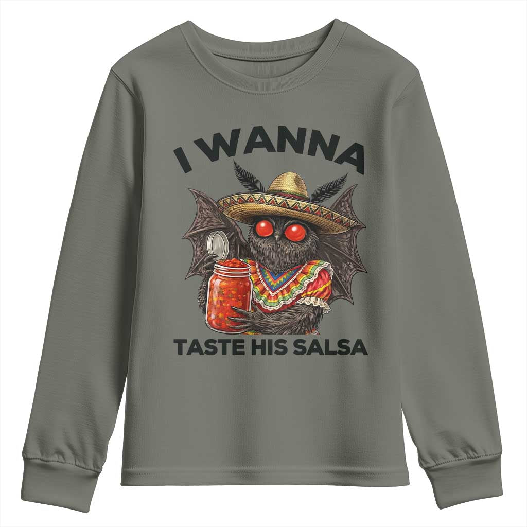 Funny Cinco De Mayo Mothman Youth Sweatshirt I Wanna Taste His Salsa