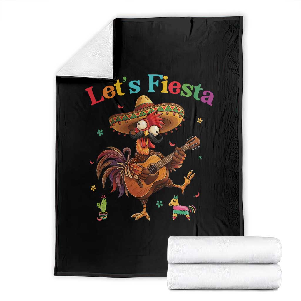 Lets Fiesta Cinco de May Throw Blanket Funny Chicken Playing Guitar