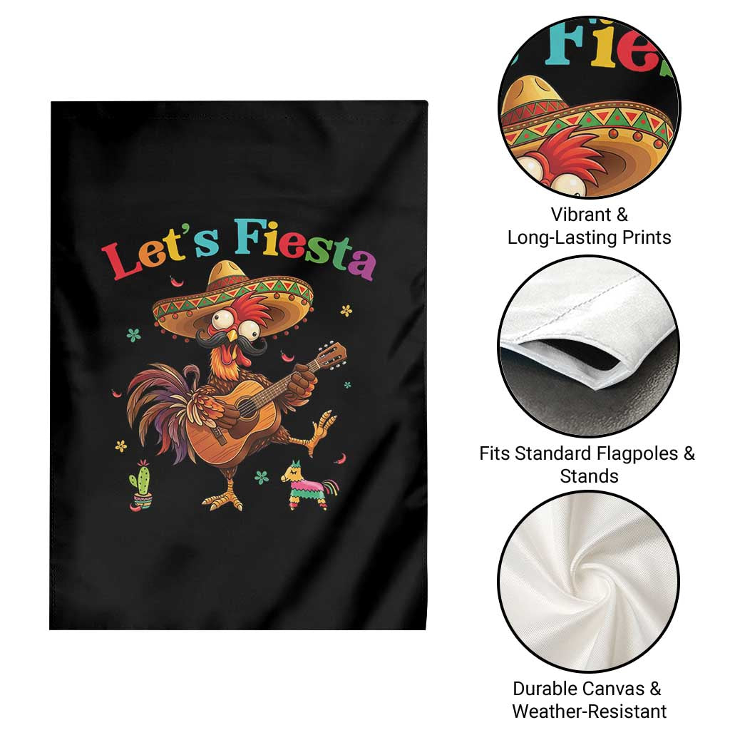 Lets Fiesta Cinco de May Garden Flag Funny Chicken Playing Guitar