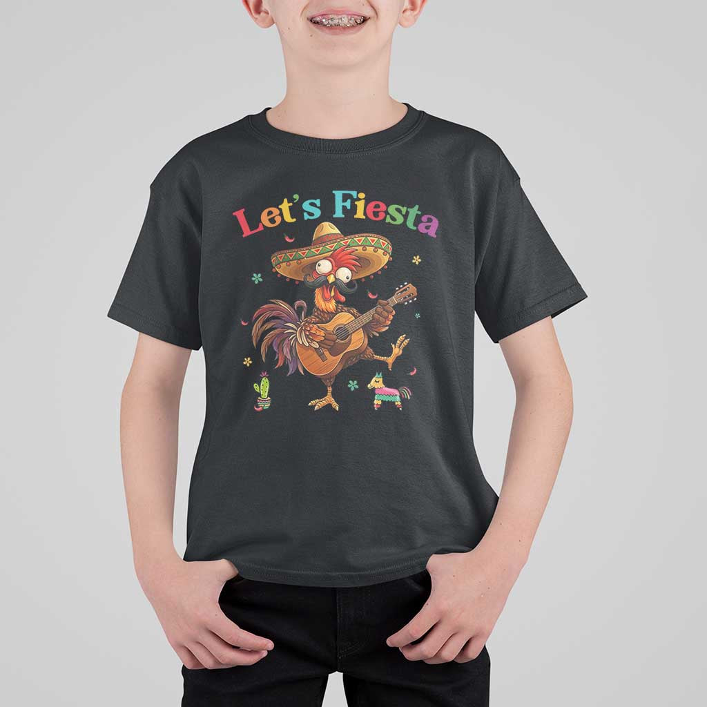 Lets Fiesta Cinco de May T Shirt For Kid Funny Chicken Playing Guitar