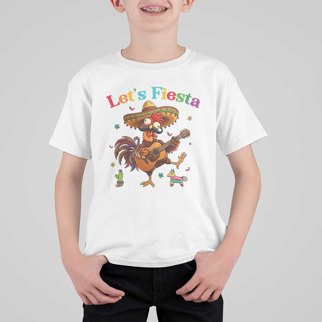 Lets Fiesta Cinco de May T Shirt For Kid Funny Chicken Playing Guitar