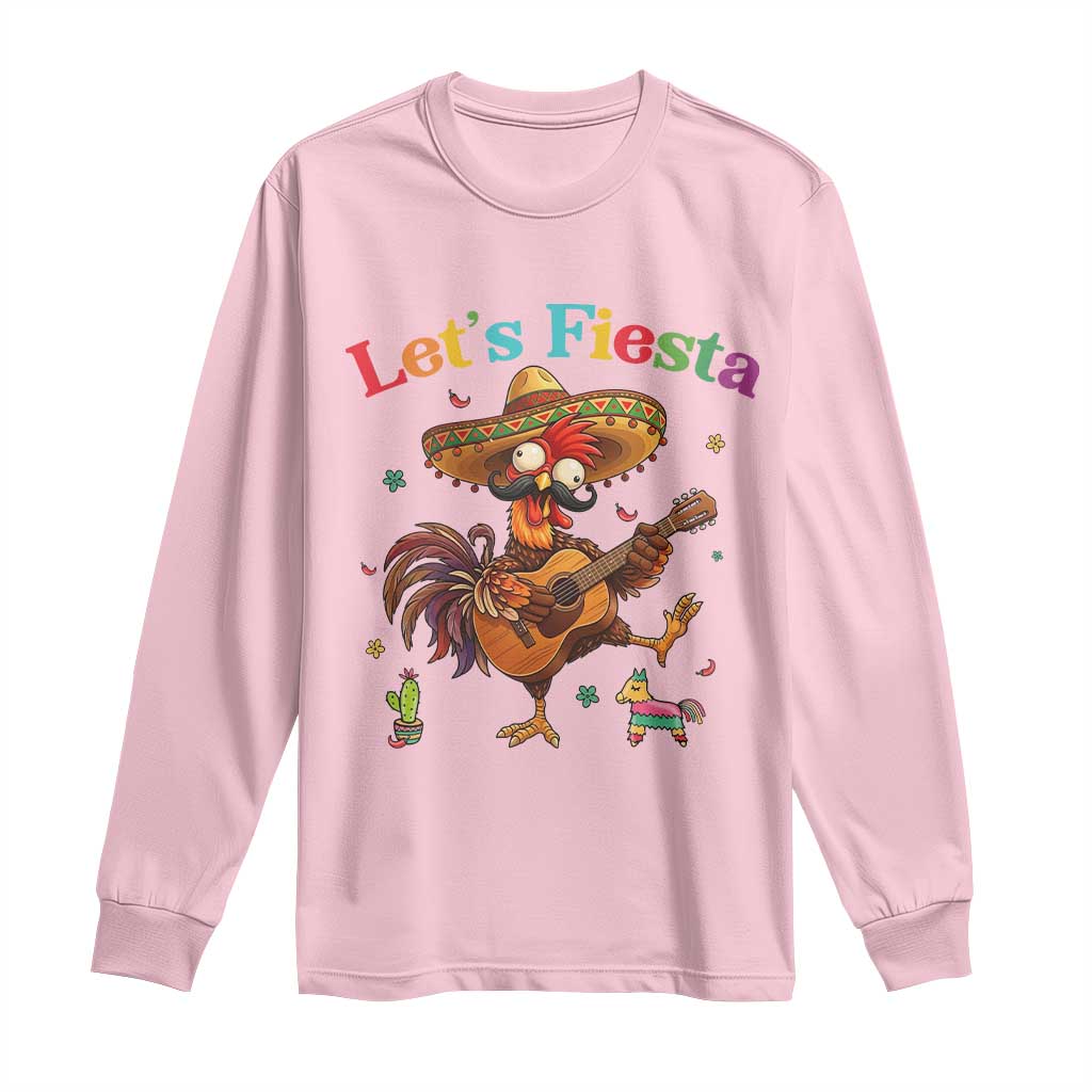 Lets Fiesta Cinco de May Long Sleeve Shirt Funny Chicken Playing Guitar