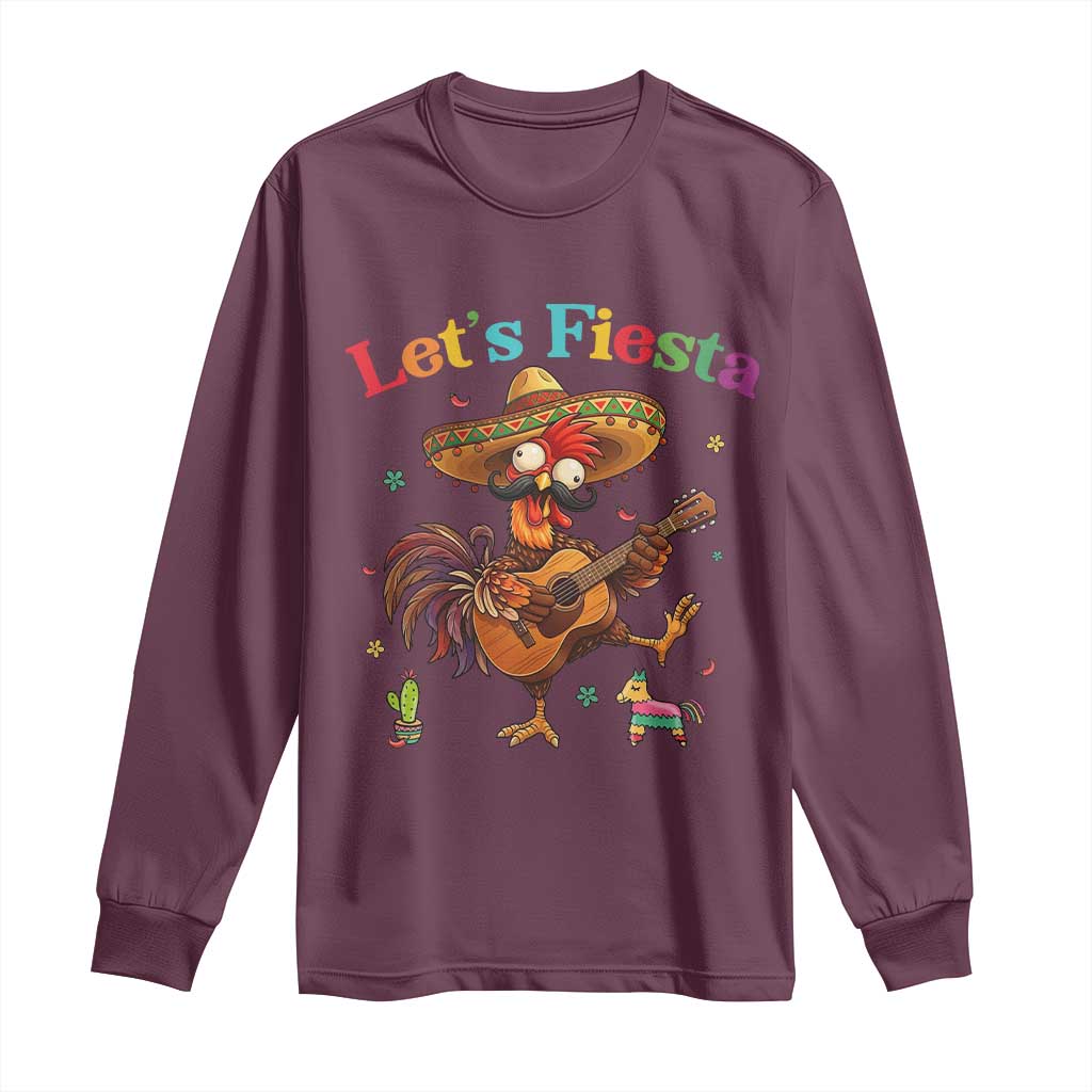 Lets Fiesta Cinco de May Long Sleeve Shirt Funny Chicken Playing Guitar