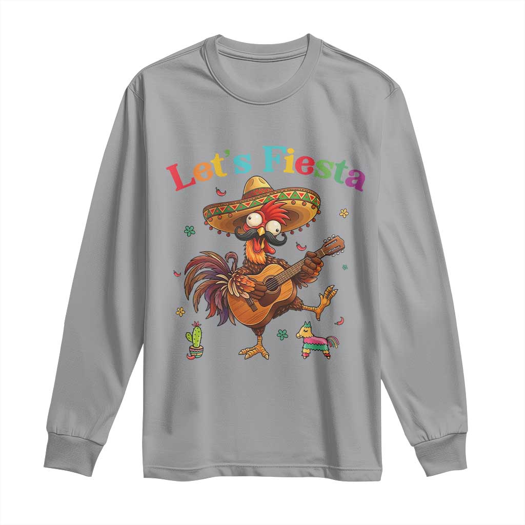 Lets Fiesta Cinco de May Long Sleeve Shirt Funny Chicken Playing Guitar