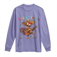 Lets Fiesta Cinco de May Long Sleeve Shirt Funny Chicken Playing Guitar