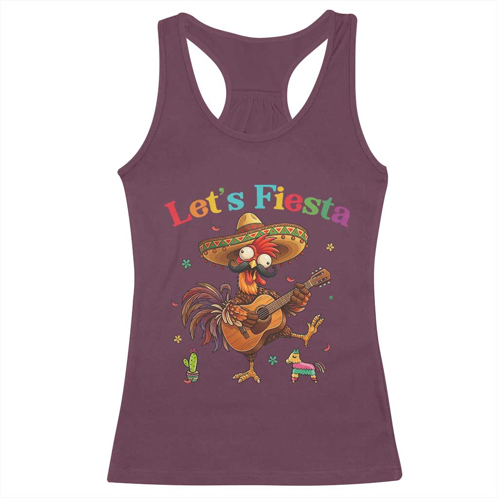 Lets Fiesta Cinco de May Racerback Tank Top Funny Chicken Playing Guitar