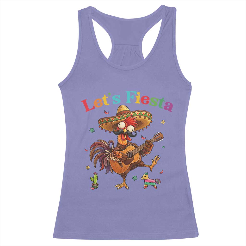 Lets Fiesta Cinco de May Racerback Tank Top Funny Chicken Playing Guitar