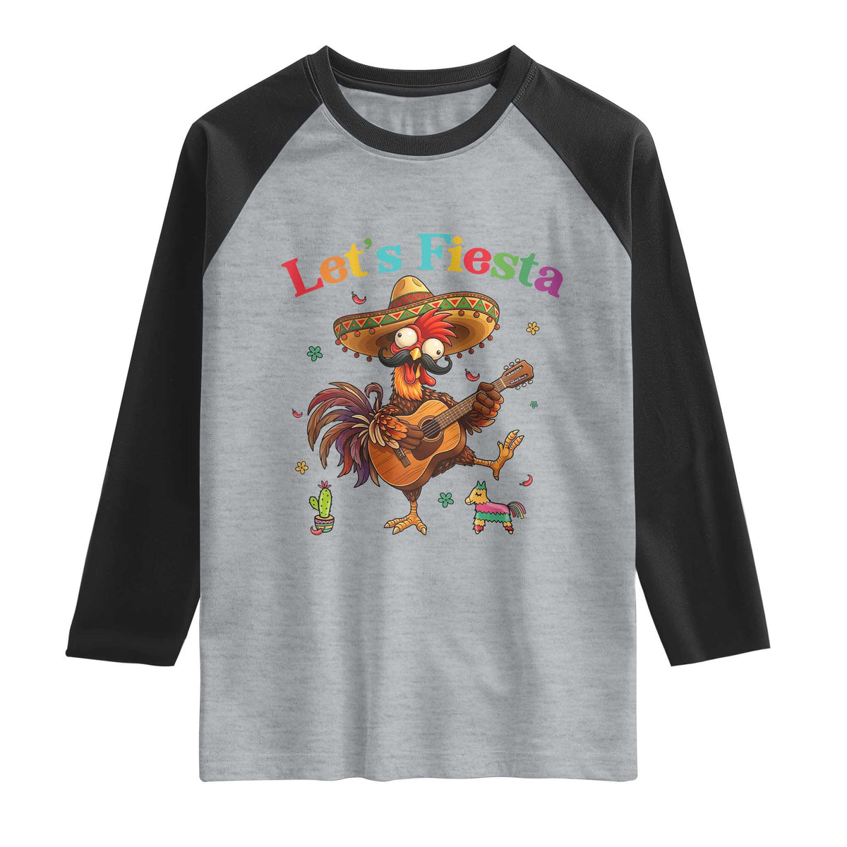 Lets Fiesta Cinco de May Raglan Shirt Funny Chicken Playing Guitar