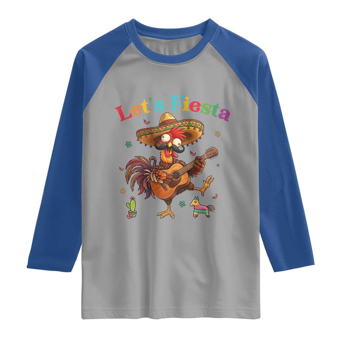 Lets Fiesta Cinco de May Raglan Shirt Funny Chicken Playing Guitar