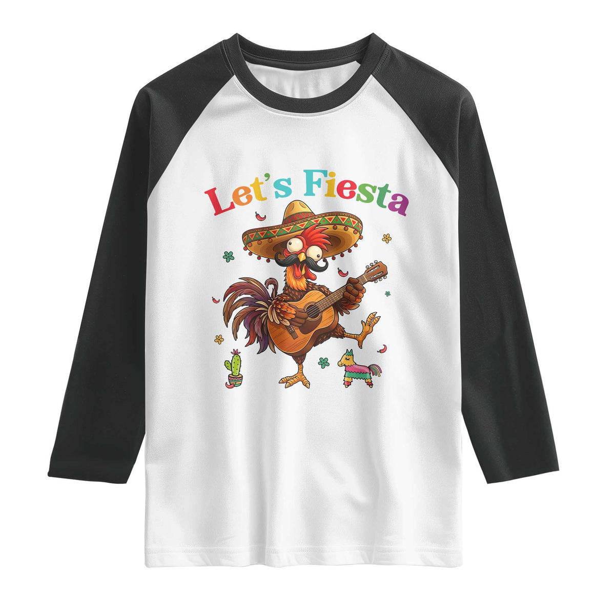 Lets Fiesta Cinco de May Raglan Shirt Funny Chicken Playing Guitar