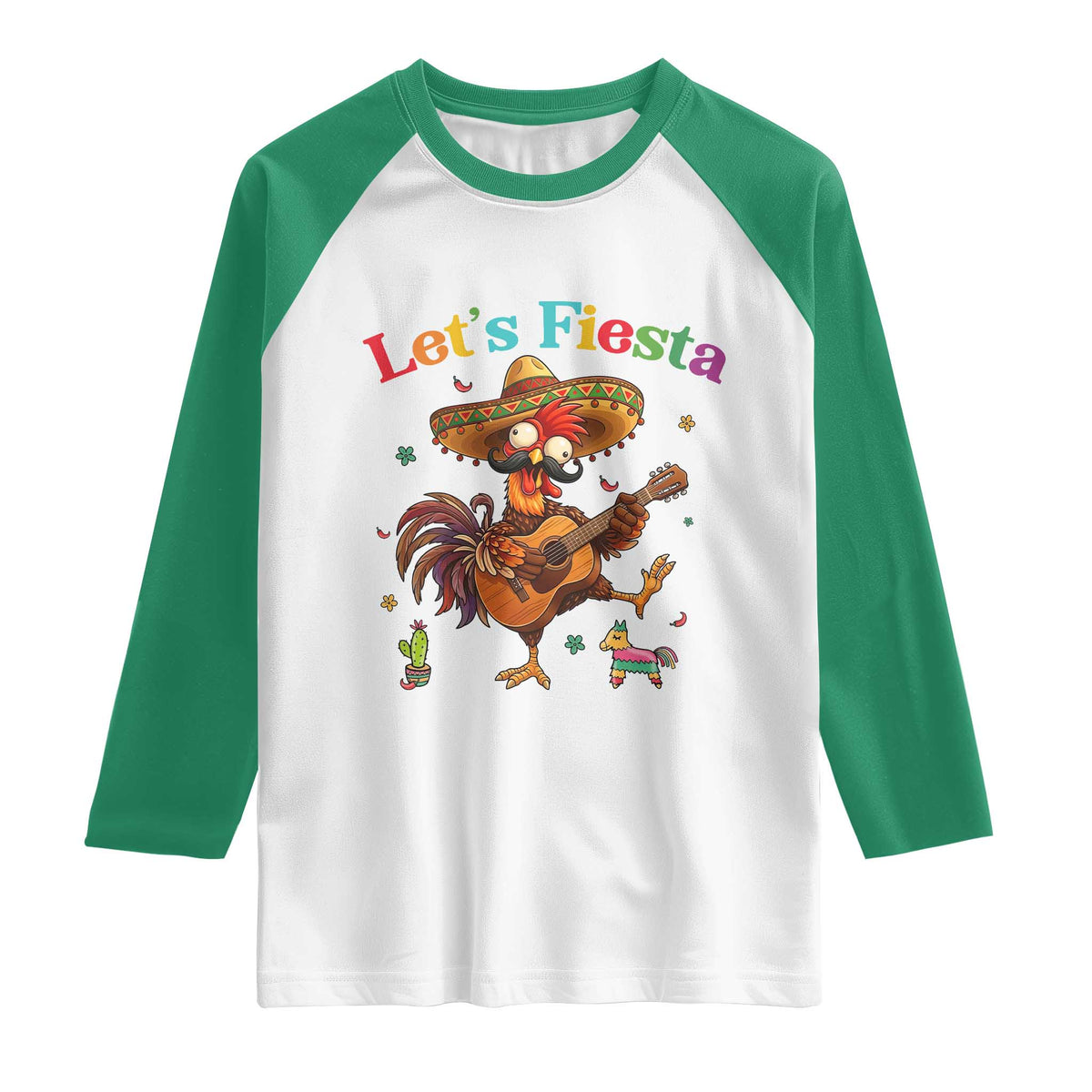 Lets Fiesta Cinco de May Raglan Shirt Funny Chicken Playing Guitar