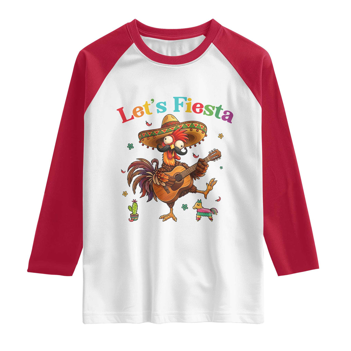 Lets Fiesta Cinco de May Raglan Shirt Funny Chicken Playing Guitar