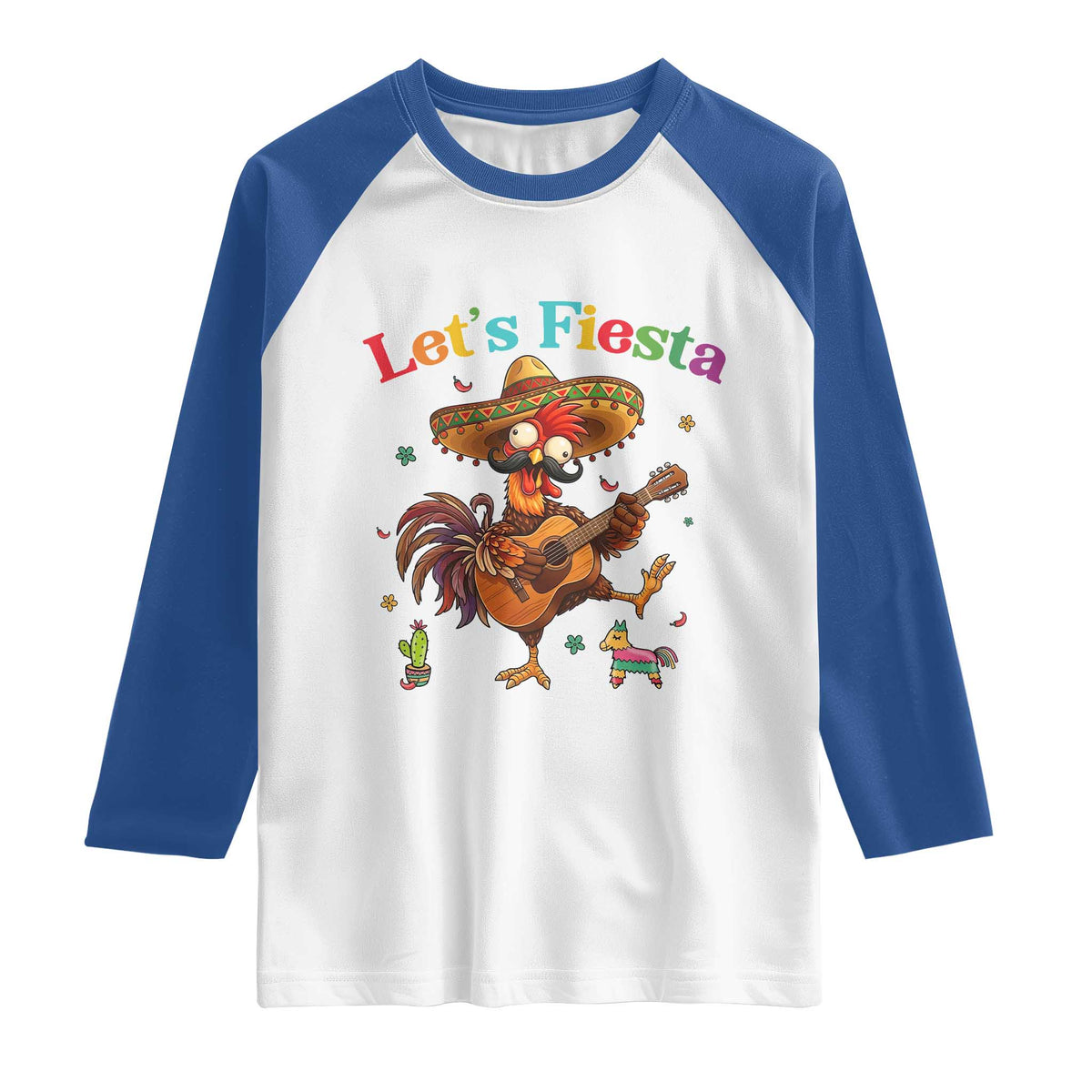 Lets Fiesta Cinco de May Raglan Shirt Funny Chicken Playing Guitar