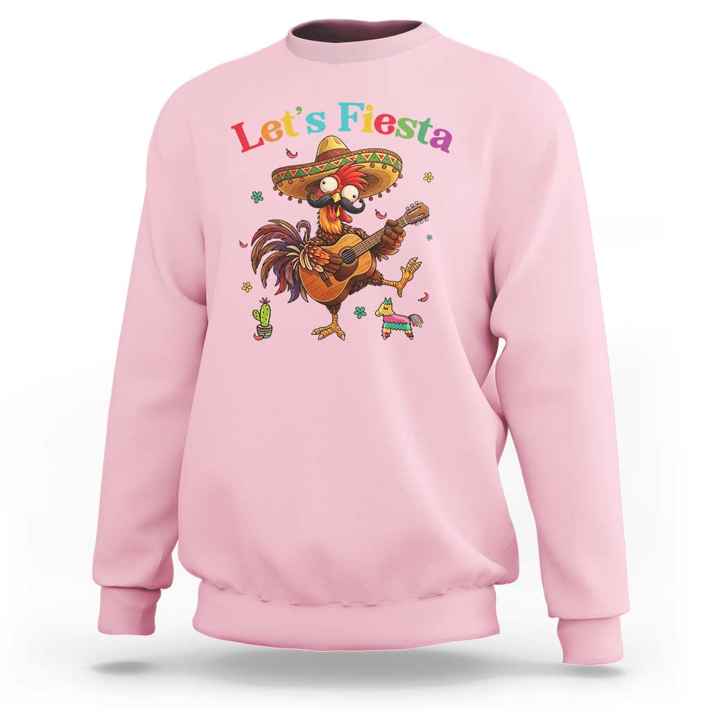 Lets Fiesta Cinco de May Sweatshirt Funny Chicken Playing Guitar