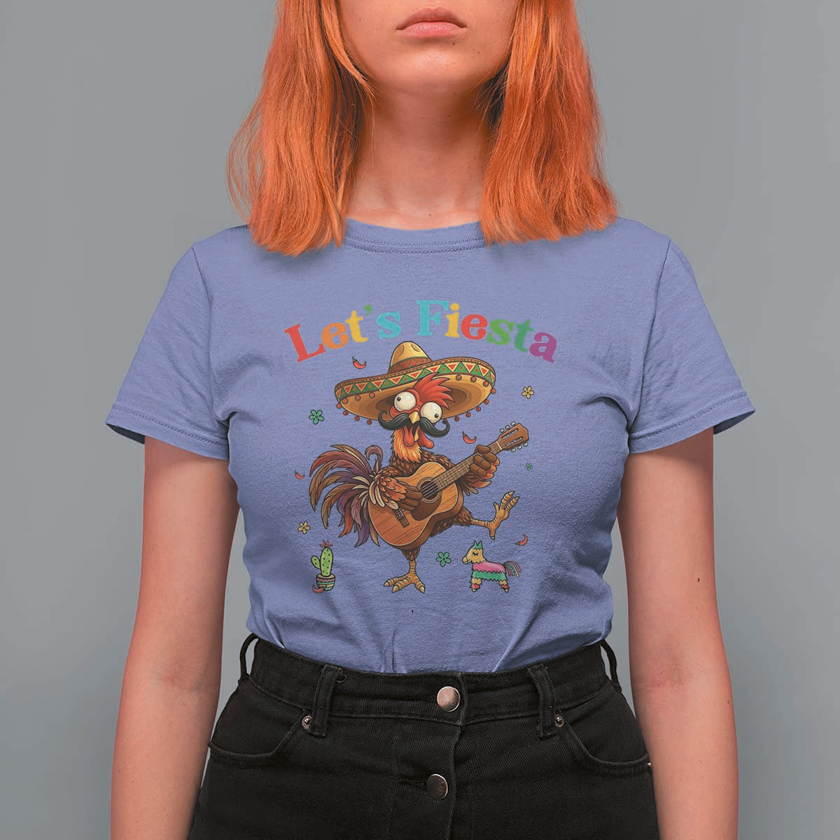 Lets Fiesta Cinco de May T Shirt For Women Funny Chicken Playing Guitar