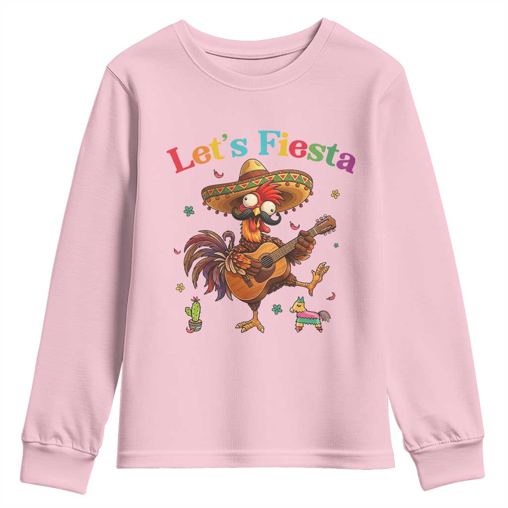 Lets Fiesta Cinco de May Youth Sweatshirt Funny Chicken Playing Guitar