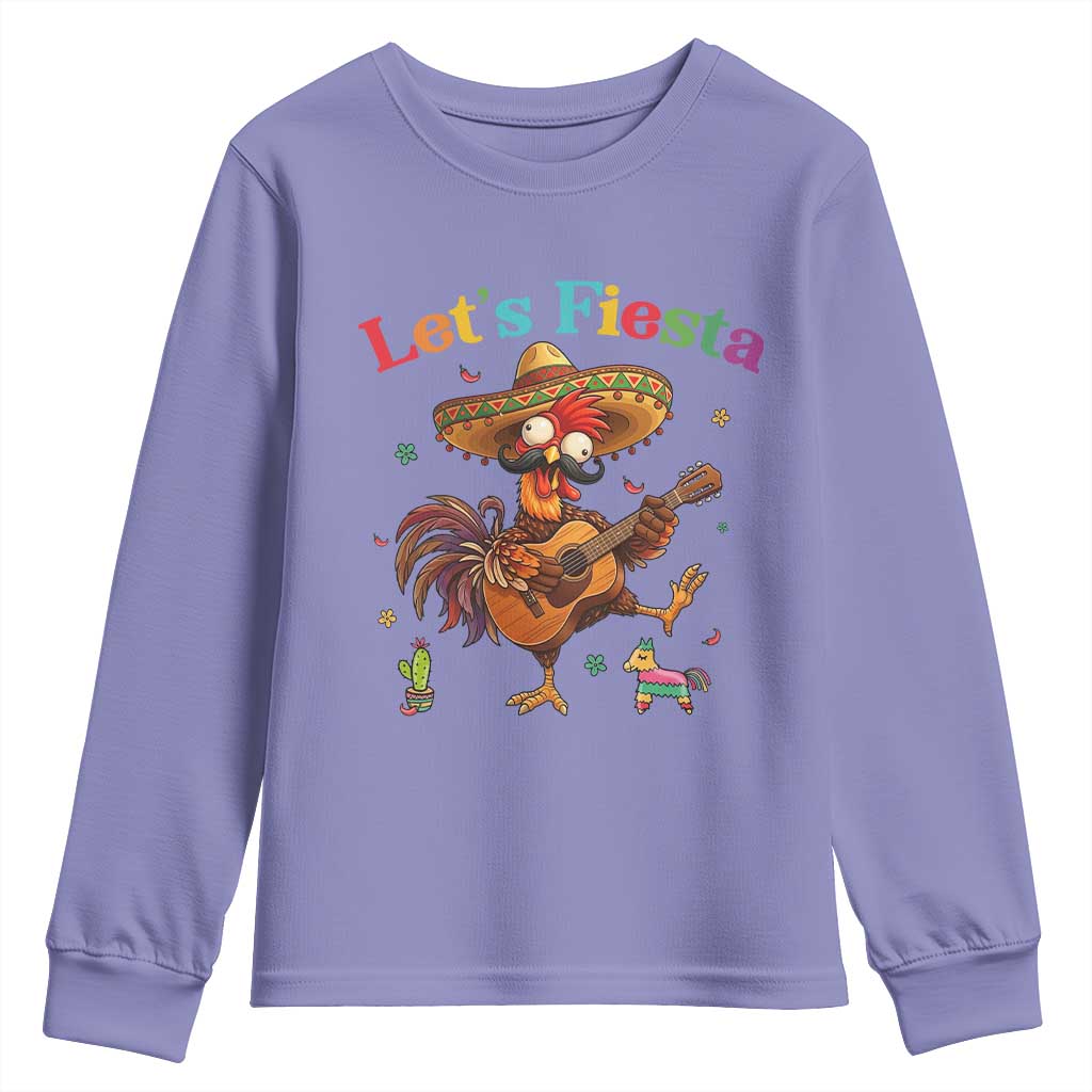 Lets Fiesta Cinco de May Youth Sweatshirt Funny Chicken Playing Guitar