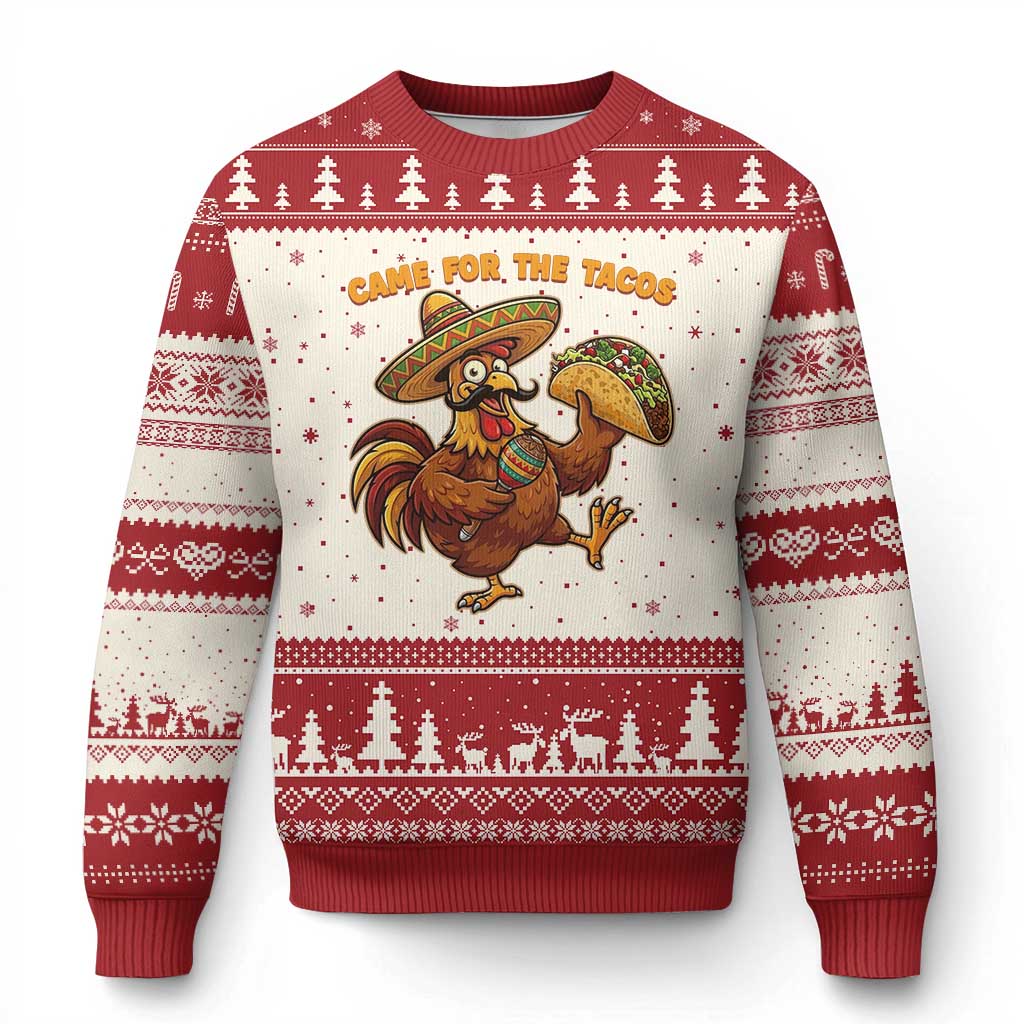 Funny Cinco De Mayo Chicken Ugly Christmas Sweater Came For The Tacos