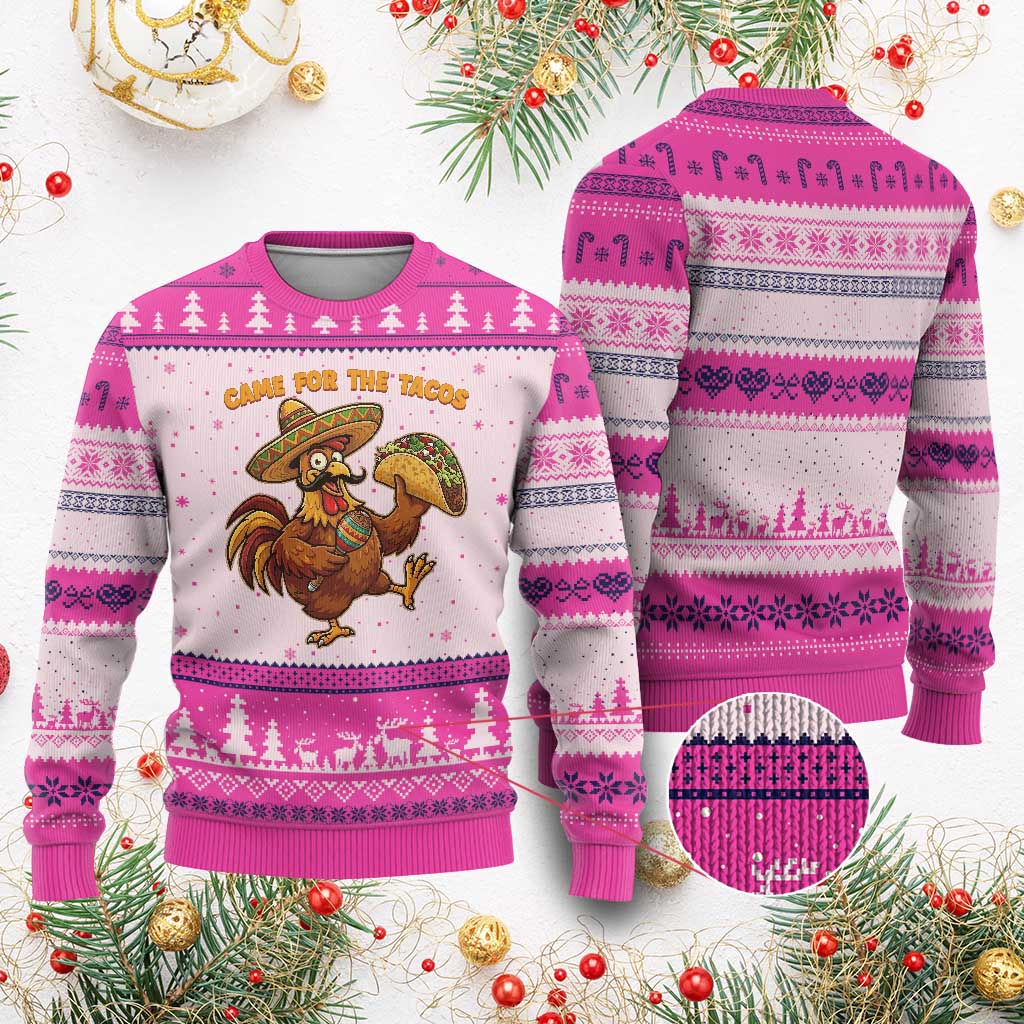 Funny Cinco De Mayo Chicken Ugly Christmas Sweater Came For The Tacos