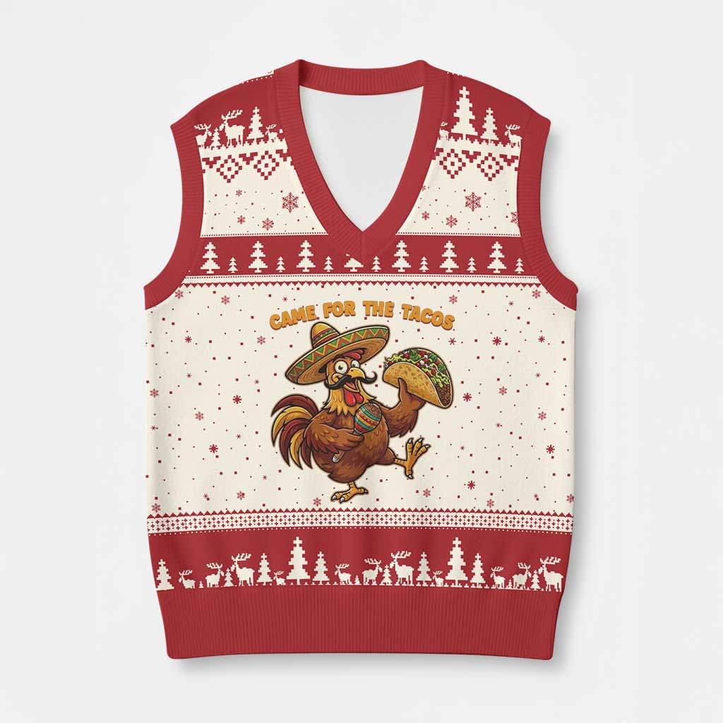 Funny Cinco De Mayo Chicken V-Neck Knit Sweater Vest Came For The Tacos