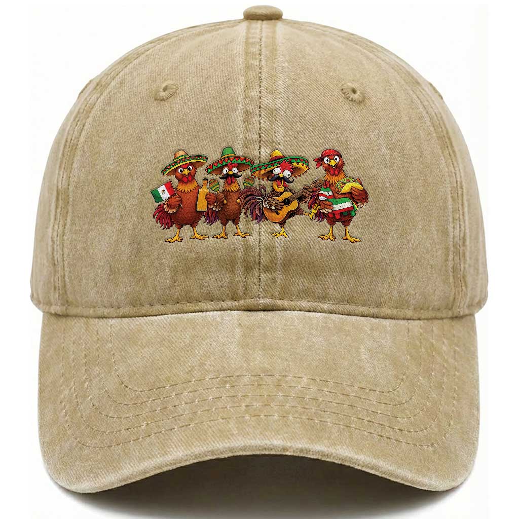 Funny Cinco De Mayo Chicken Squad Washed Cotton Baseball Cap Mexican Party Celebration Gift