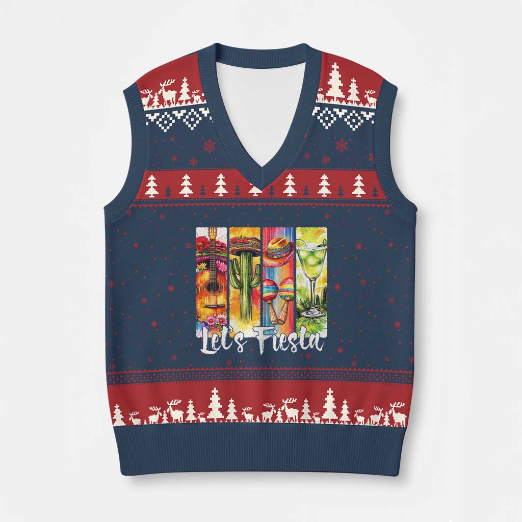 Lets Fiesta V-Neck Knit Sweater Vest Funny Cinco De Mayo Party Celebration
