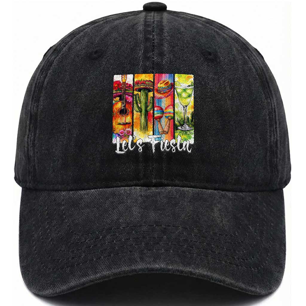Lets Fiesta Washed Cotton Baseball Cap Funny Cinco De Mayo Party Celebration