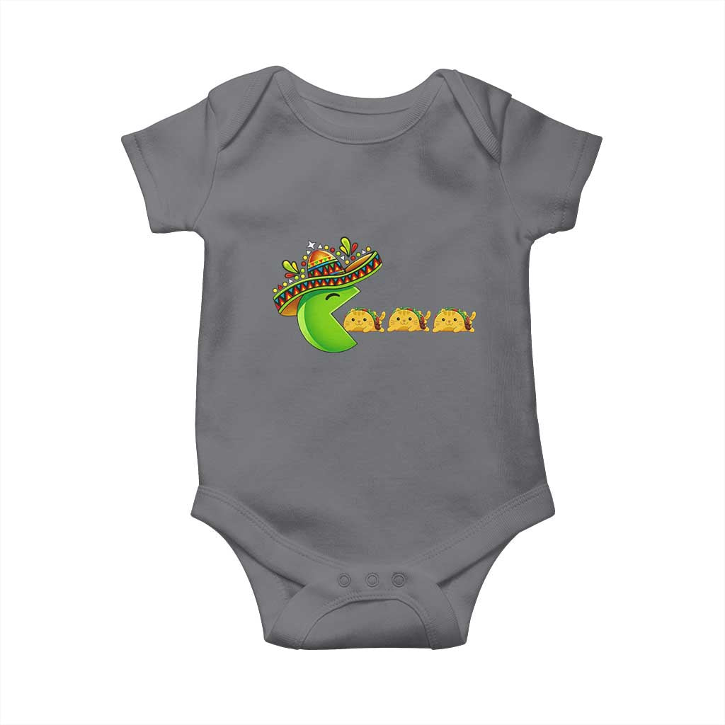 Cinco De Mayo Retro Game Baby Onesie Funny Sombrero Character Chasing Taco Cat