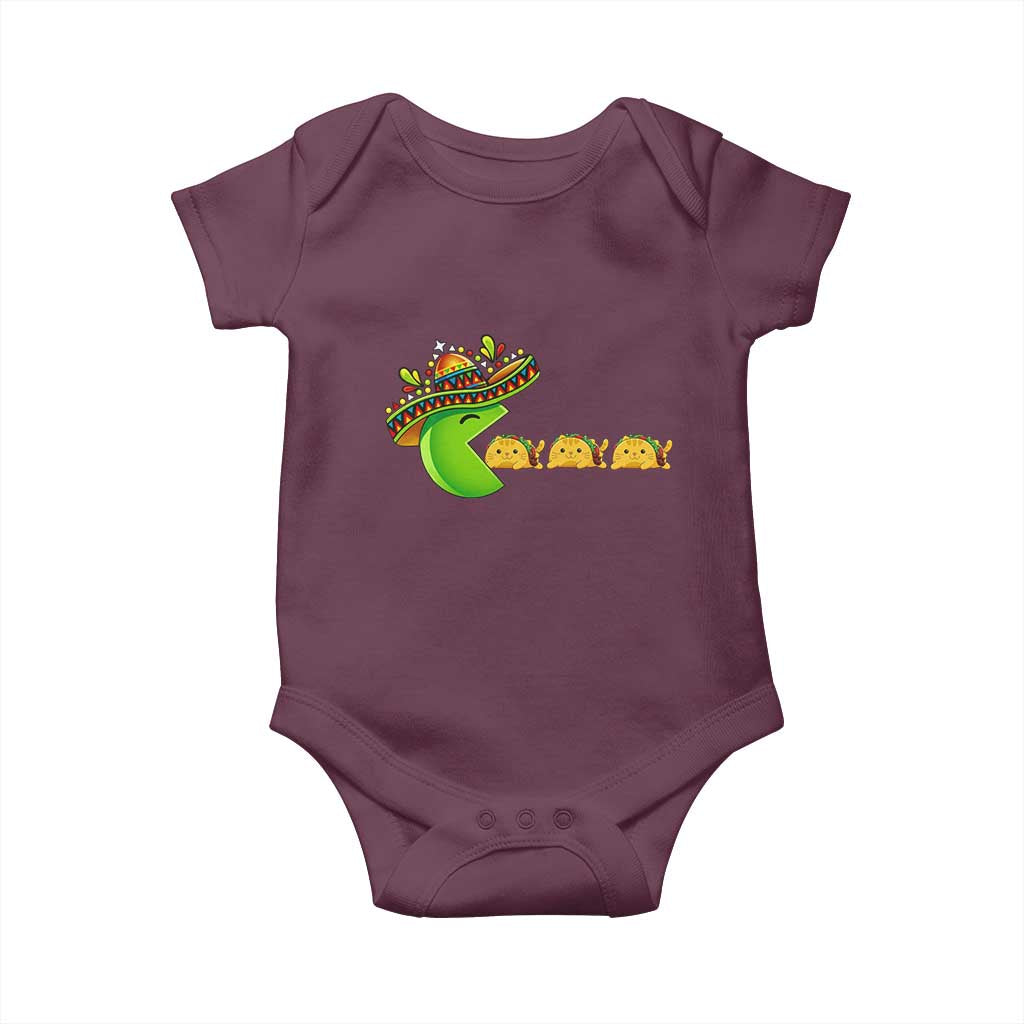 Cinco De Mayo Retro Game Baby Onesie Funny Sombrero Character Chasing Taco Cat