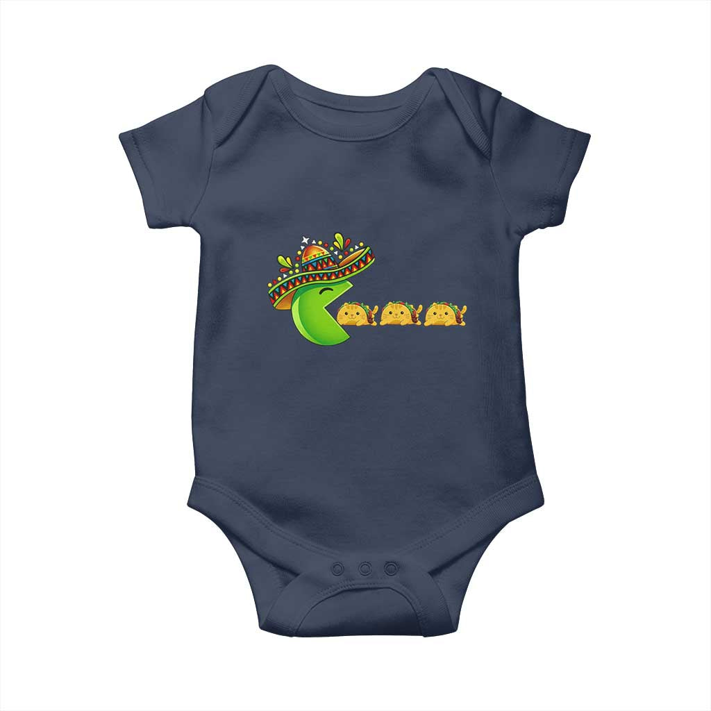 Cinco De Mayo Retro Game Baby Onesie Funny Sombrero Character Chasing Taco Cat