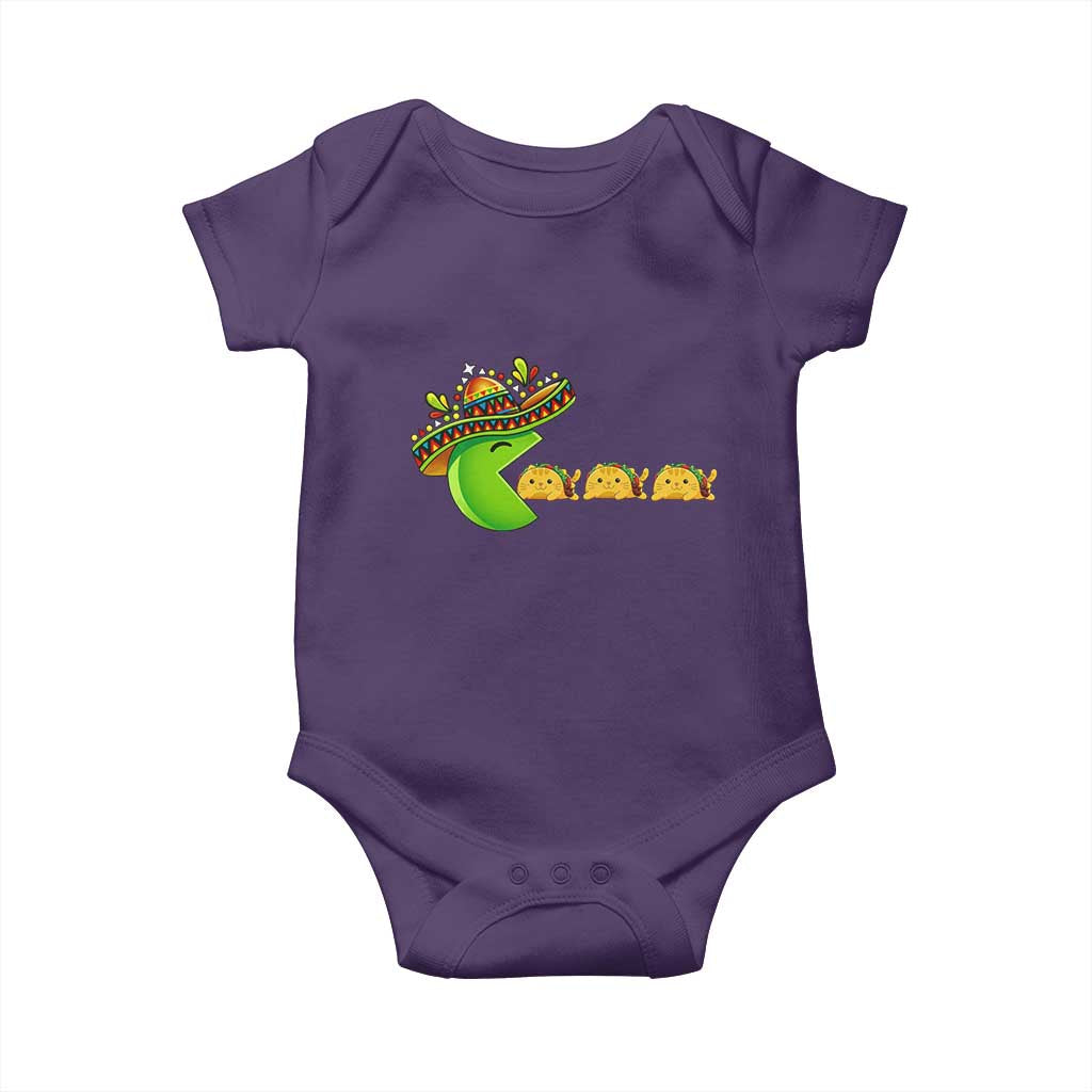 Cinco De Mayo Retro Game Baby Onesie Funny Sombrero Character Chasing Taco Cat