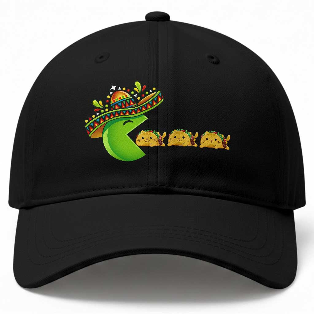 Cinco De Mayo Retro Game Baseball Cap Funny Sombrero Character Chasing Taco Cat