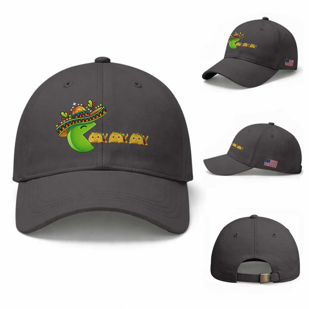 Cinco De Mayo Retro Game Baseball Cap Funny Sombrero Character Chasing Taco Cat