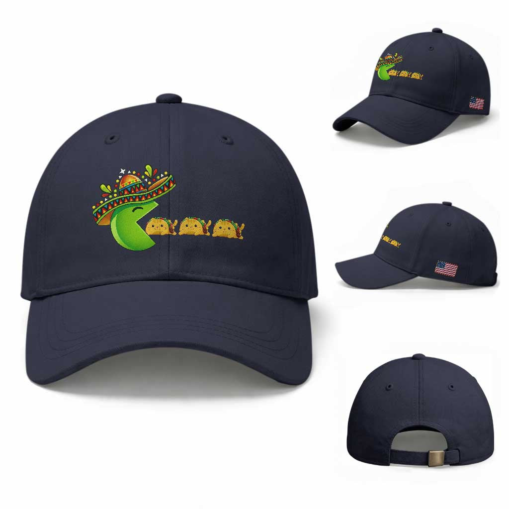 Cinco De Mayo Retro Game Baseball Cap Funny Sombrero Character Chasing Taco Cat