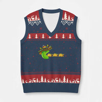 Cinco De Mayo Retro Game V-Neck Knit Sweater Vest Funny Sombrero Character Chasing Taco Cat