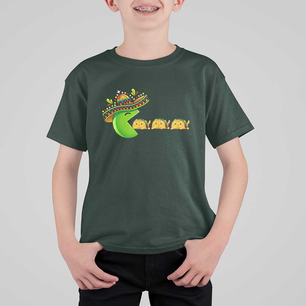 Cinco De Mayo Retro Game T Shirt For Kid Funny Sombrero Character Chasing Taco Cat