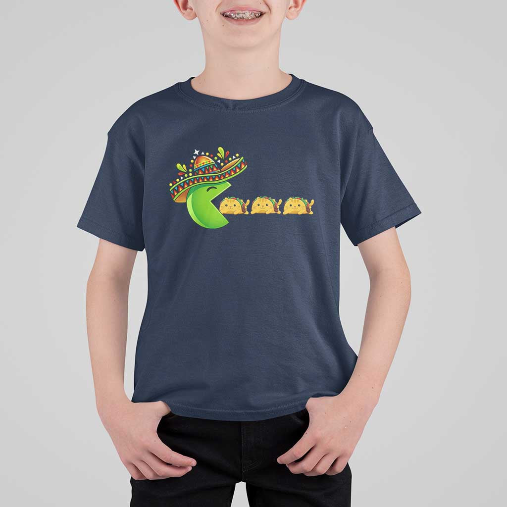 Cinco De Mayo Retro Game T Shirt For Kid Funny Sombrero Character Chasing Taco Cat